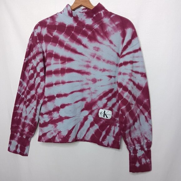 Calvin Klein Tops - Calvin Klein Jeans Womens Medium Tie Dye Sweatshirt Crop Purple Mock Neck